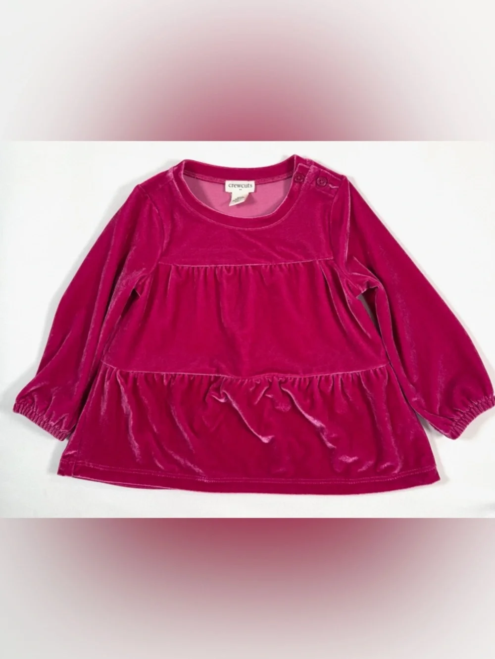 CREWCUTS Baby Velvet Dress 12-18‎ Months Pink Long Sleeve Tiered Party Dress